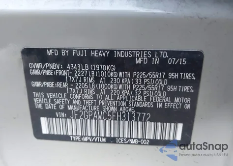 2015 Subaru Xv Crosstrek 2.0I Limited z USA, uszkodzony, nr VIN JF2GPAMC5FH313772